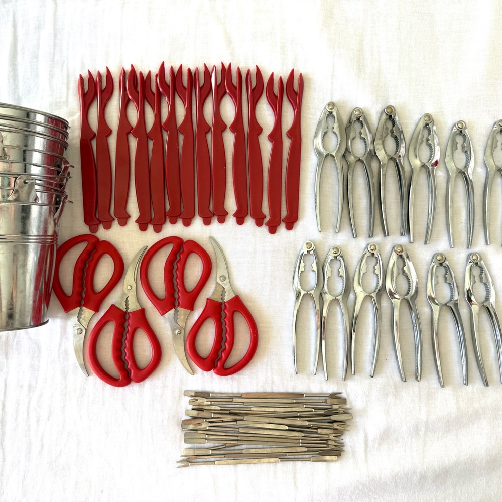 Red and Silver Seafood Tool Set- crab boil 4th of July